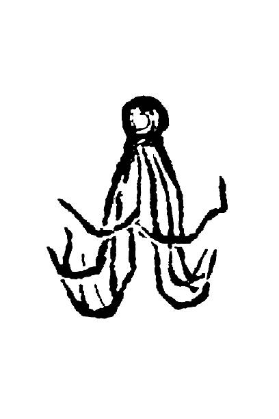 An octopus with eight long arms and suckers, old vintage illustration, 1897