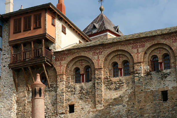 Dionysiou Monastery is an Eastern Orthodox monastery at the monastic state of Mount Athos in Greece in southwest part of Athos peninsula. The monastery ranks fifth in the hierarchy of the Athonite monasteries. It is one of the twenty self-governing monasteries in Athos, and it was dedicated to John the Baptist.