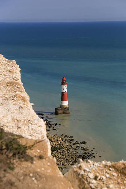 istock Cliff Edge With Red And White Lighthouse Over Calm Sea Under Clear Sky Day 2254516371
