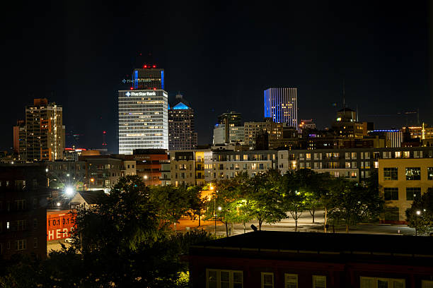 Rochester, USA - August 31, 2025. Skyline of Rochester at night, New York, USA