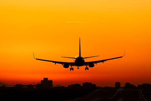 istock Passenger airplane taking off on sunset 2254521272