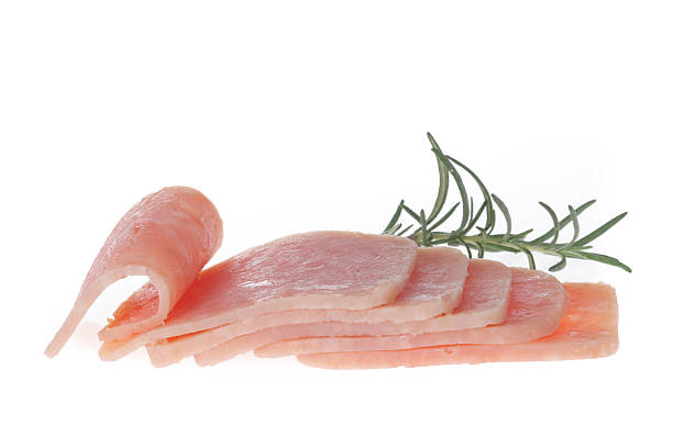Pork ham slices of isolated on a white background, features