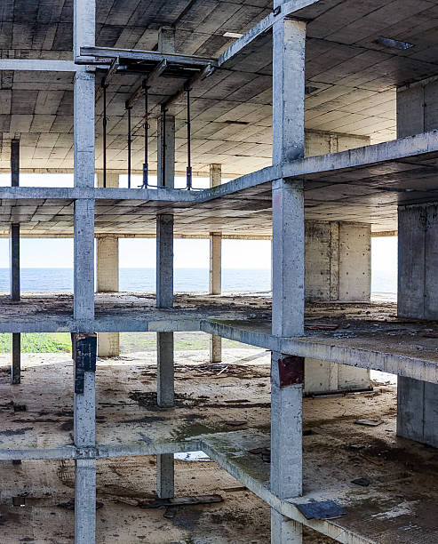 istock View of a large empty concrete building structure with multiple floors near the sea during daylight hours 2254533774