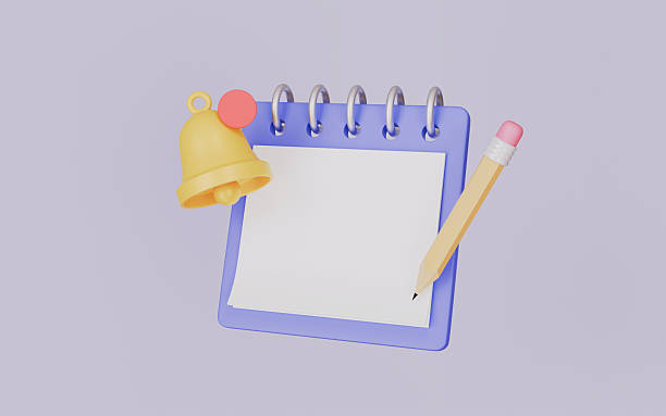 istock Notebook or stick note with bell notification and pencil, Business planning, Reminder calendar 2254539749