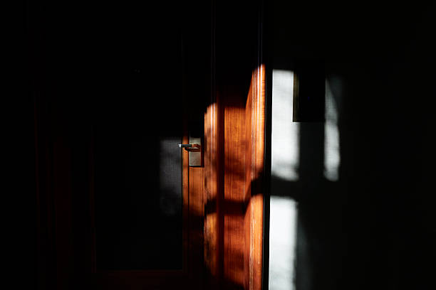 The sunlight shines on the door lock