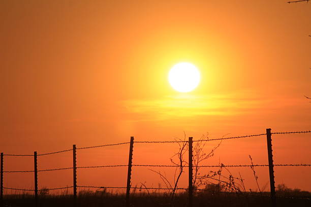 Blazing  Kansas Orange Sunset with fence Silhouette. That's west of Nickerson Kansas USA.