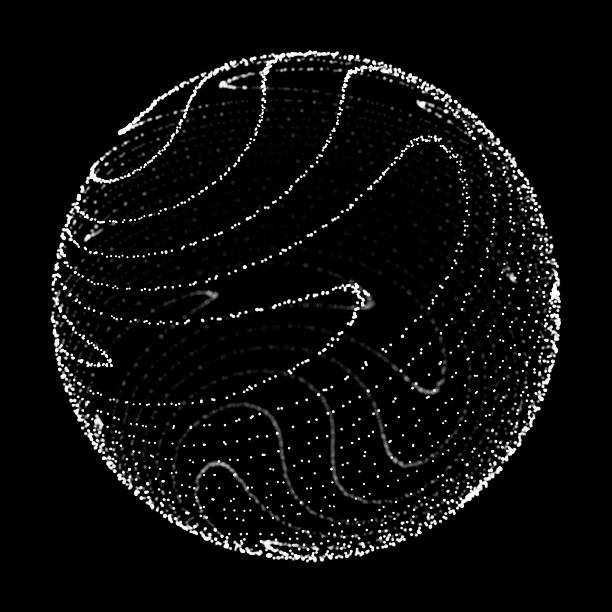 Sphere with twist lines. Glowing lines twisting Logo design. Outer space object. Futuristic technology style. Sphere particles. 3d rendering.