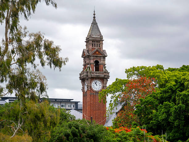Clock tower of South Brisbane Town Hall in Brisbane, Australia