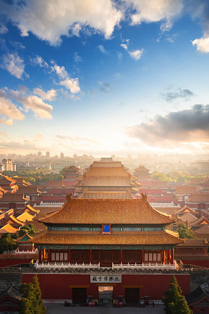 The Forbidden City in Beijing, under the sky at sunset