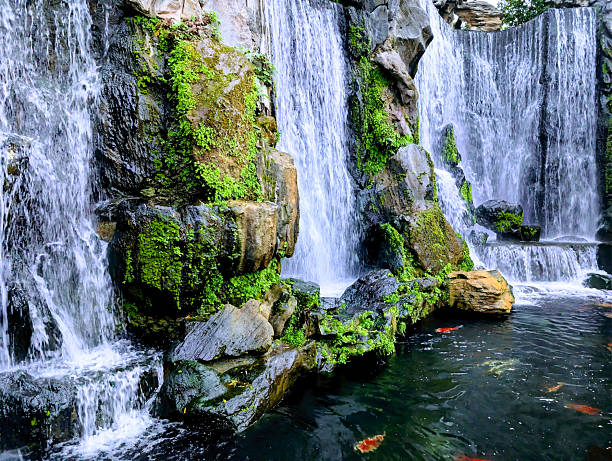 Waterfalls and streams in the mountains