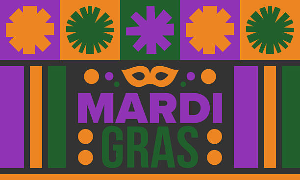 Mardi Gras Carnival in New Orleans. Fat Tuesday. Traditional holiday, celebration annual. Folk festival, costume masquerade, fun party. Carnival mask. Poster, card, banner and background. Vector