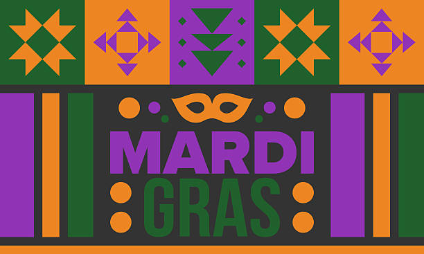 Mardi Gras Carnival in New Orleans. Fat Tuesday. Traditional holiday, celebration annual. Folk festival, costume masquerade, fun party. Carnival mask. Poster, card, banner and background. Vector