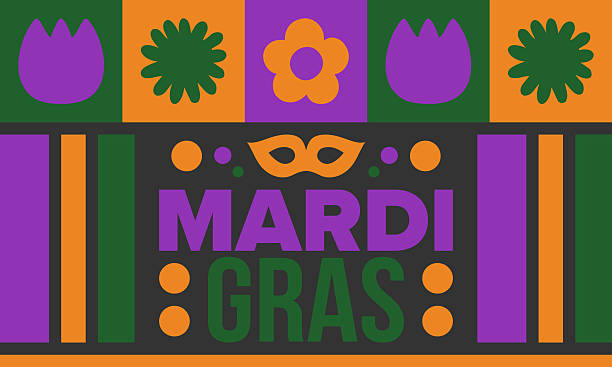 Mardi Gras Carnival in New Orleans. Fat Tuesday. Traditional holiday, celebration annual. Folk festival, costume masquerade, fun party. Carnival mask. Poster, card, banner and background. Vector