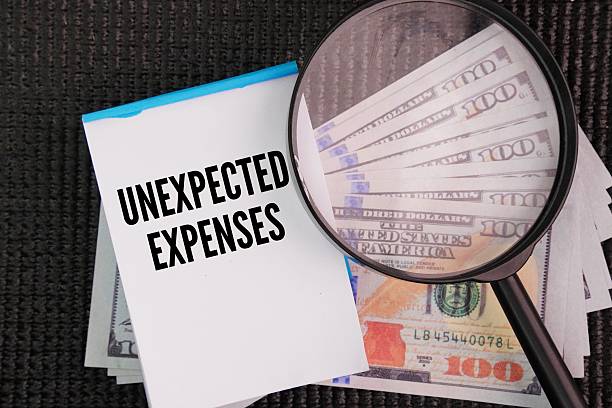 istock Magnifying glass, banknotes and paper with the words Unexpected expenses. 2254568238