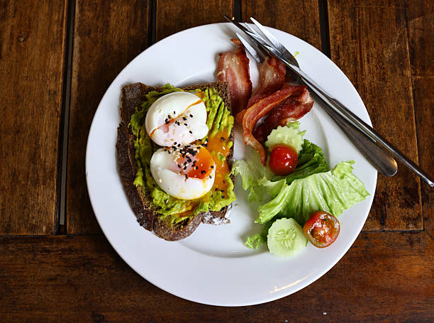 traditional breakfast with fried egg and salad