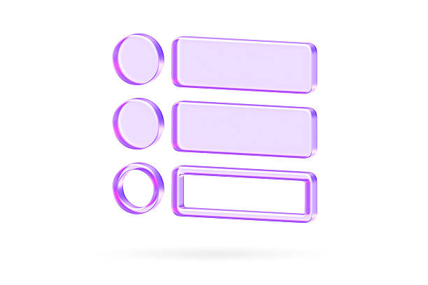 Translucent list view icon with  purple gradient, perfect for menu navigation and content display options. This icon effectively communicates structured data, directory listings, and detailed information formats.