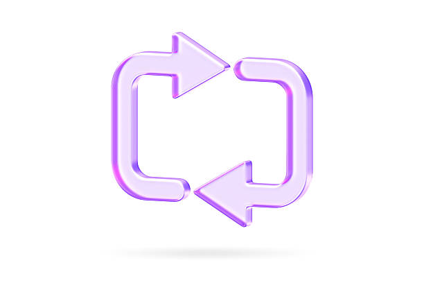 Purple glassmorphism refresh icon featuring circular arrows for synchronization and page reloading tasks. The dynamic loop design represents updates, restarts, and seamless data exchange in modern interfaces.