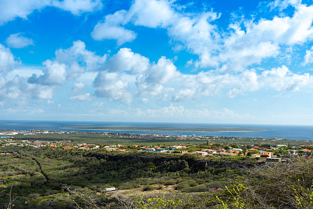 Bonaire; view of Kralendijk with Klein Bonaire in the distance