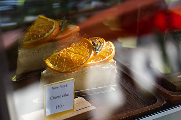 New York Cheesecake with Orange in Cafe Display