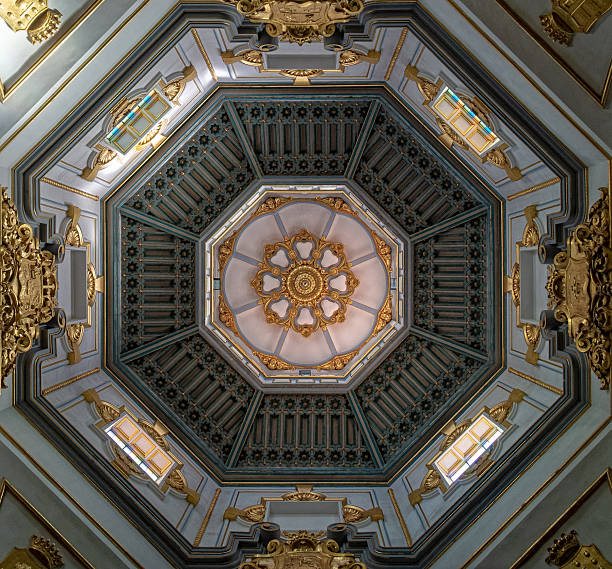 Ornate octagonal ceiling with gold details and intricate patterns from a low angle perspective in the Candelarian Church, Tenerife