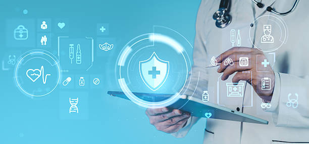 istock Doctor using digital tablet with futuristic healthcare interface icons representing AI system support and teleconsultation technology concept. 2254580106