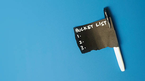 Bucket List Note with White Marker Pen on Blue Background for Personal Goal Setting Life Planning and Success Achievement Concept