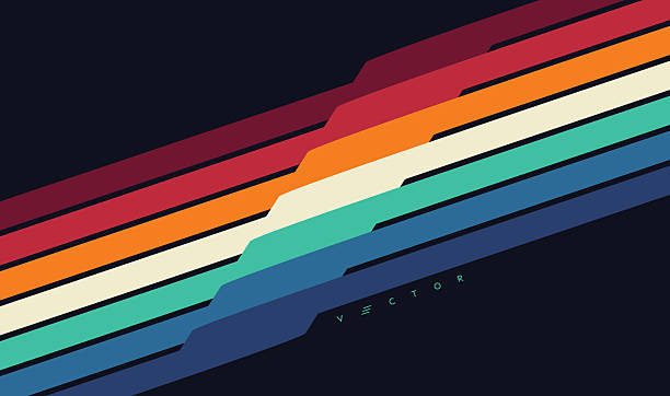 Straight colored lines on a black background. Retro 1970s or 1980s style. Cover design template. Vector illustration for brochure, poster, card, presentation, flyer or banner.