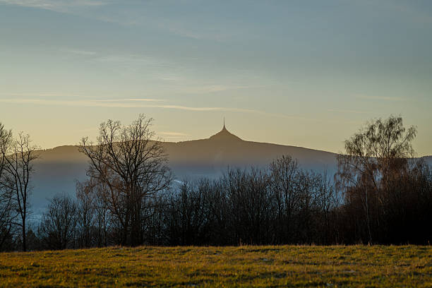 Winter cold afternoon orange sunset in area of Liberec CZ 12 27 2025