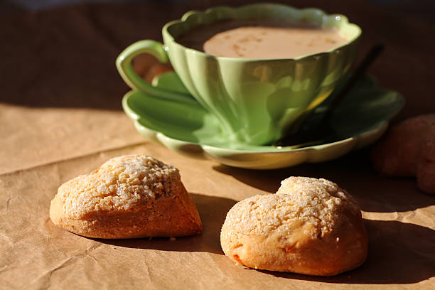Heart Shaped Cookies with Hot Drink in Soft Morning Light
