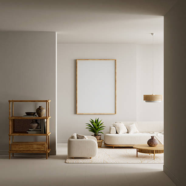 istock Soft shadows and warm wooden textures frame a large poster mock-up in this calm interior, where gentle daylight and airy negative space create a clean and harmonious visual mood 3D illustration 2254587027