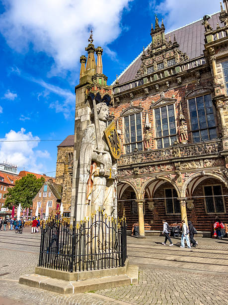 Germany, Bremen - September 12, 2024: The heart of the city, Marktplatz, is known for the Town Hall (Rathaus), a UNESCO World Heritage site, and the famous Bremen Town Musicians statue.