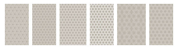 Set seamless patterns with geometric lines star of David Judaic symbol outlines style