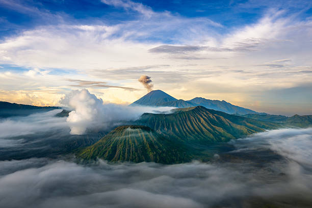 The crater of MT Bromo is photographed from the climb