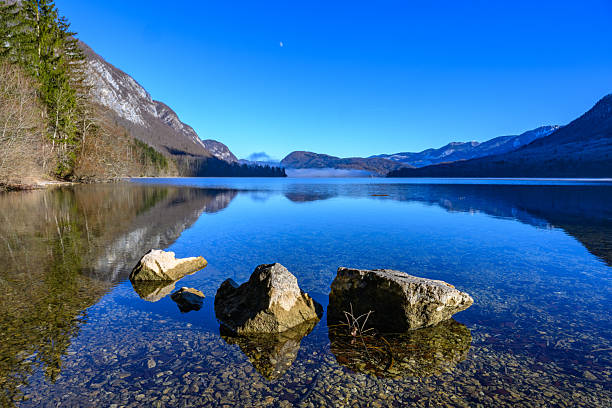 Lake rock with summer mountain natural scenery