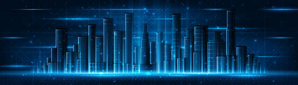 istock Smart city technology with hologram world in the background. Future technology city architecture concept 2254602310