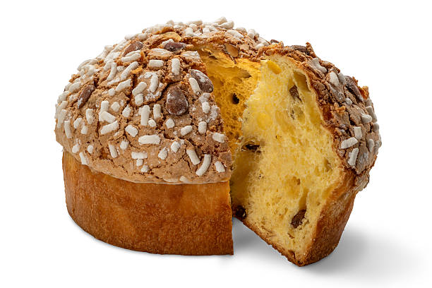 istock Whole panettone cake with slice isolated on white 2254607485