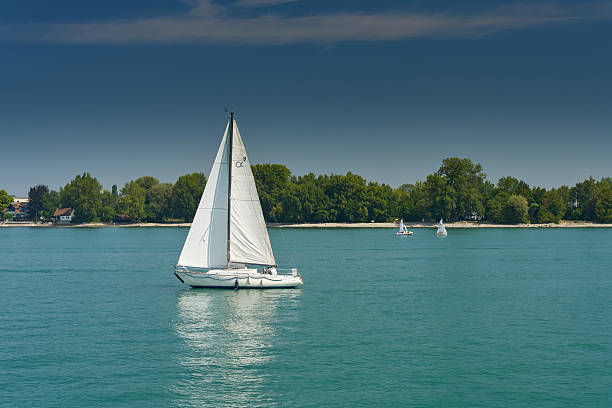 Friedrichshafen, Germany – August 19, 2025: Sailboat on Lake Constance, Bodensee near Friedrichshafen in nice weather