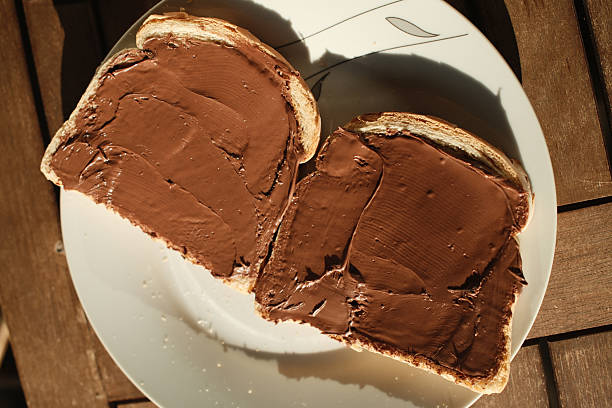homemade breakfast with bread salmon ham eggs or chocolate in the morning