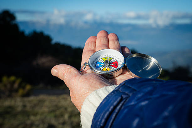 istock Person holding a compass finding direction, journeying outdoors, exploring new paths and making decisions 2254628834