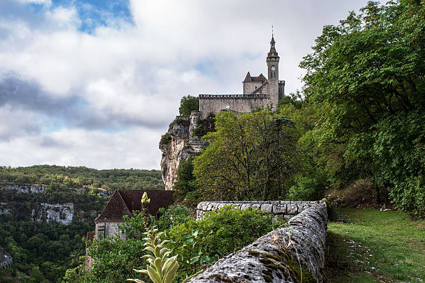 Village of Rocamadour in France, perched on a cliff in a valley