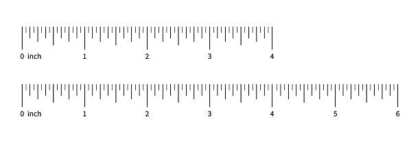 istock Ruler scale, measuring chart with 6 and 4 inches with numbers. Length measurement distance, height, math. Template of six and four inches sewing tool. 2254640086