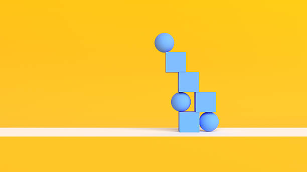 istock Webinars and Field Event Concepts, color block tower with elements. Teamwork. copy space. Yellow background 2254649227