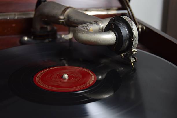 Hand crank 78 rpm record player with a shellac record.