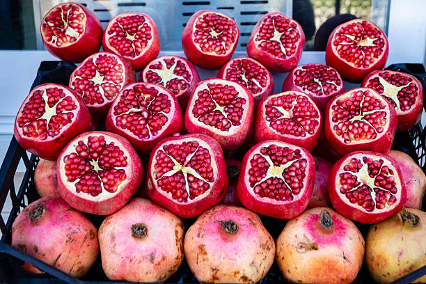 Pomegranate fruit for sale at a fruit stand in Istanbul.