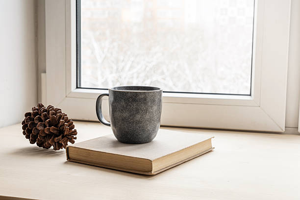 istock Cozy winter mug on book by window indoors 2254669492