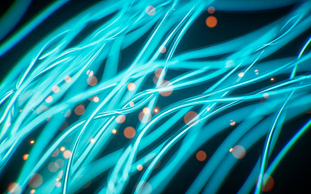 istock Glowing cyan neon curve lines background, 3d rendering. 2254674532
