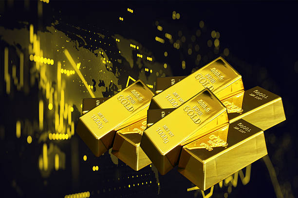 istock Gold bars on yellow black background 2254685503