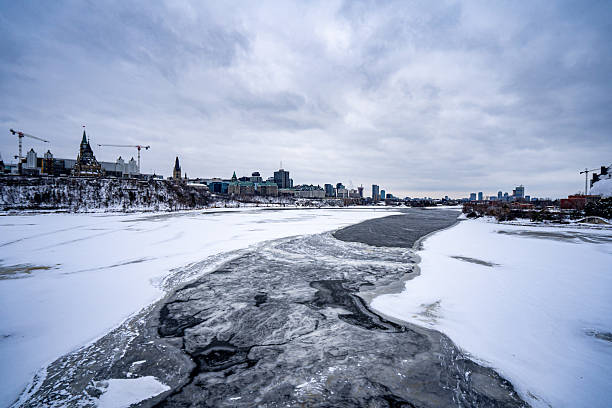 Ottawa, Canada - February 18. 2013. Crowd enjoys sunny winter day on Rideau Canal in Ottawa