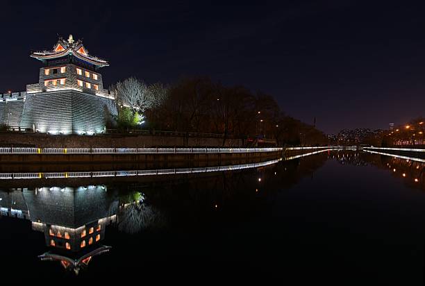 Night photos one of oldest public park in Beijing. Area consist old ancient emperor time buildings and locate just next to ole moat which was followed by old Beijing city wall.