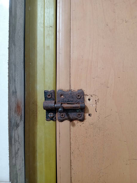 istock Rusty Latch on Wooden Door 2254697869